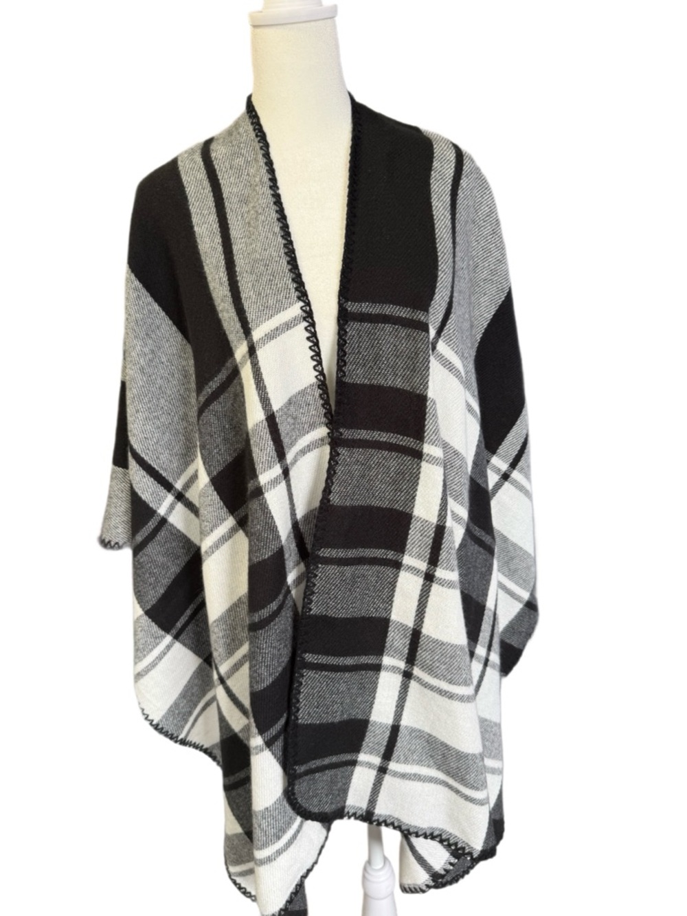 Black & White Plaid Poncho